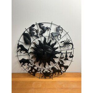 Vintage zodiac thin metal sun celestial outdoor indoor thin black metal wall
